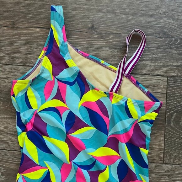 Lands' End Blue Pink One Piece Swimsuit Swimwear Size 14 - Picture 7 of 9